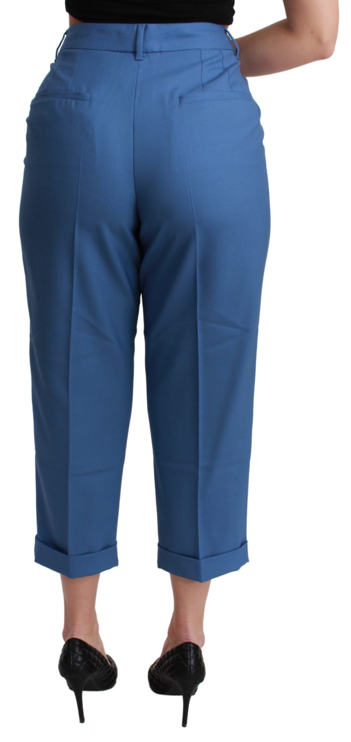 Pantalon court à revers en laine plissée bleue Dolce & Gabbana
