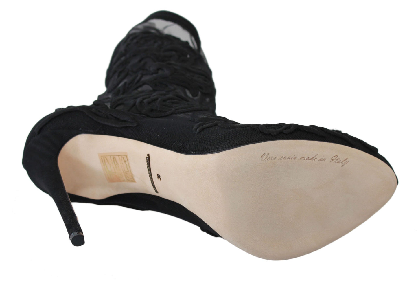 Dolce & Gabbana Black Roses Stilettos Bottines Chaussettes Chaussures