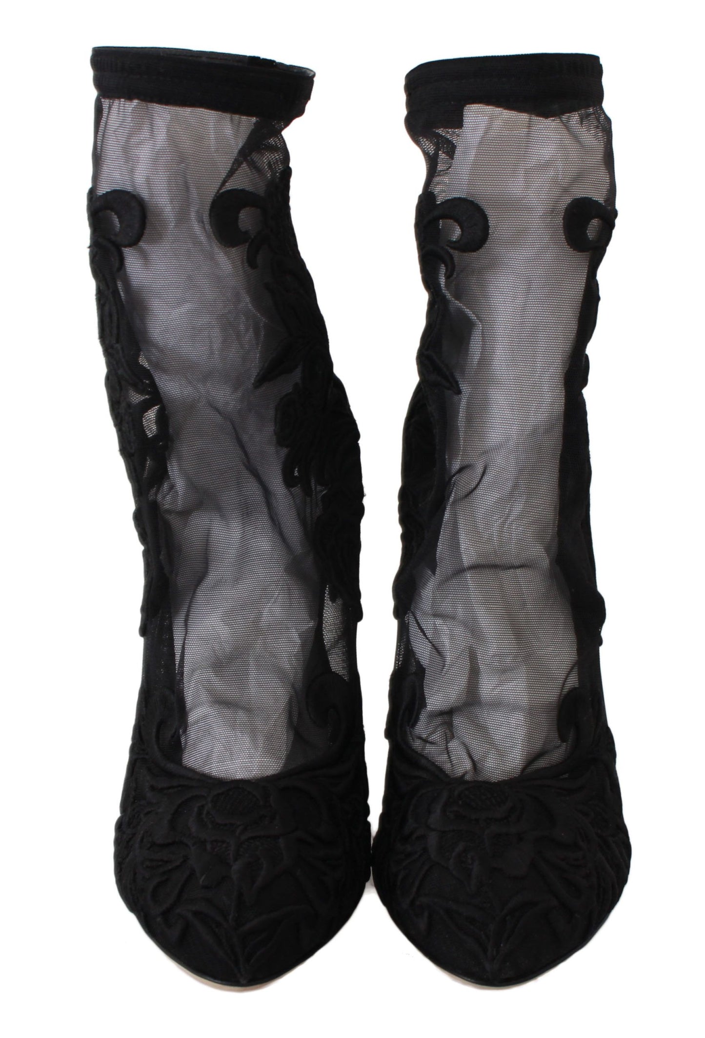 Dolce & Gabbana Black Roses Stilettos Bottines Chaussettes Chaussures