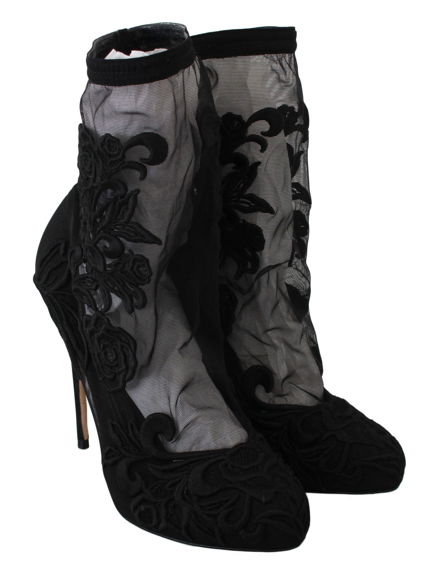 Dolce & Gabbana Black Roses Stilettos Bottines Chaussettes Chaussures