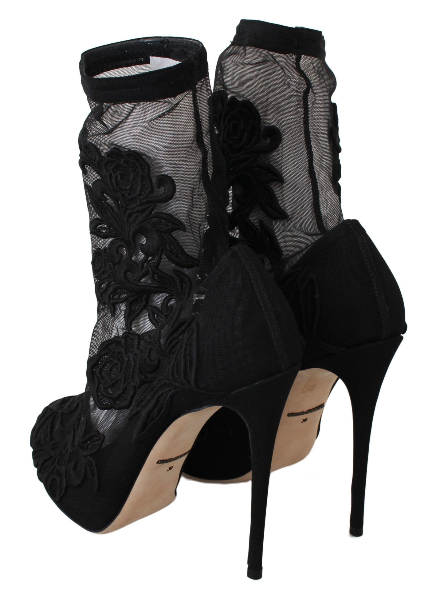 Dolce & Gabbana Black Roses Stilettos Bottines Chaussettes Chaussures