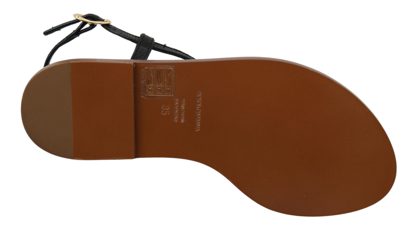 Tongs Dolce & Gabbana en cuir noir avec pièces de monnaie