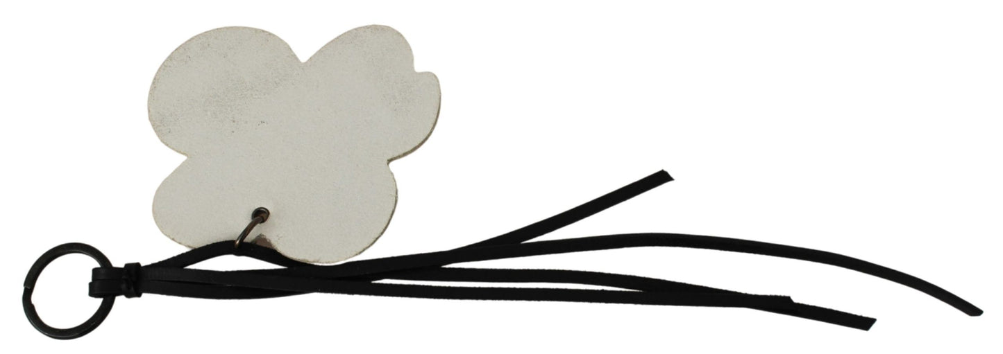 Costume National White Leather Butterfly Logo Keyring C'N'C Keychain