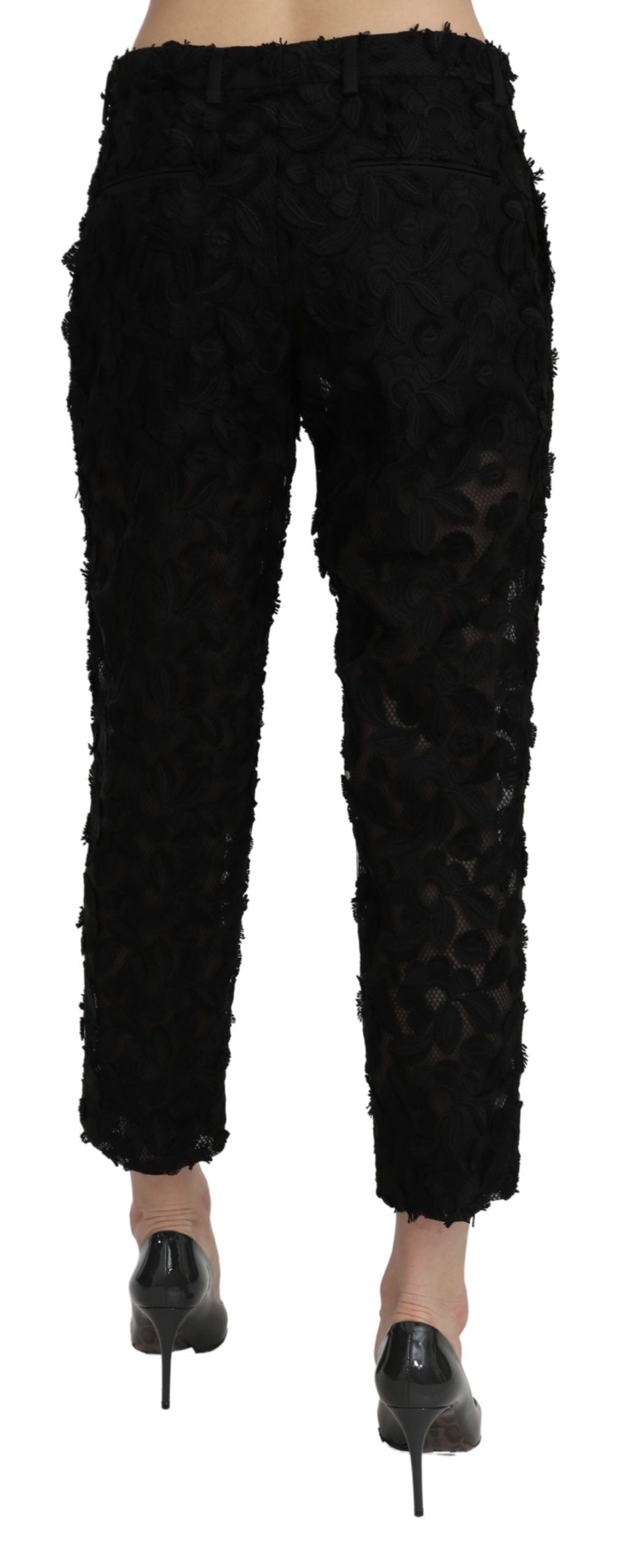 Pantalon droit court taille haute en dentelle noire Dolce & Gabbana