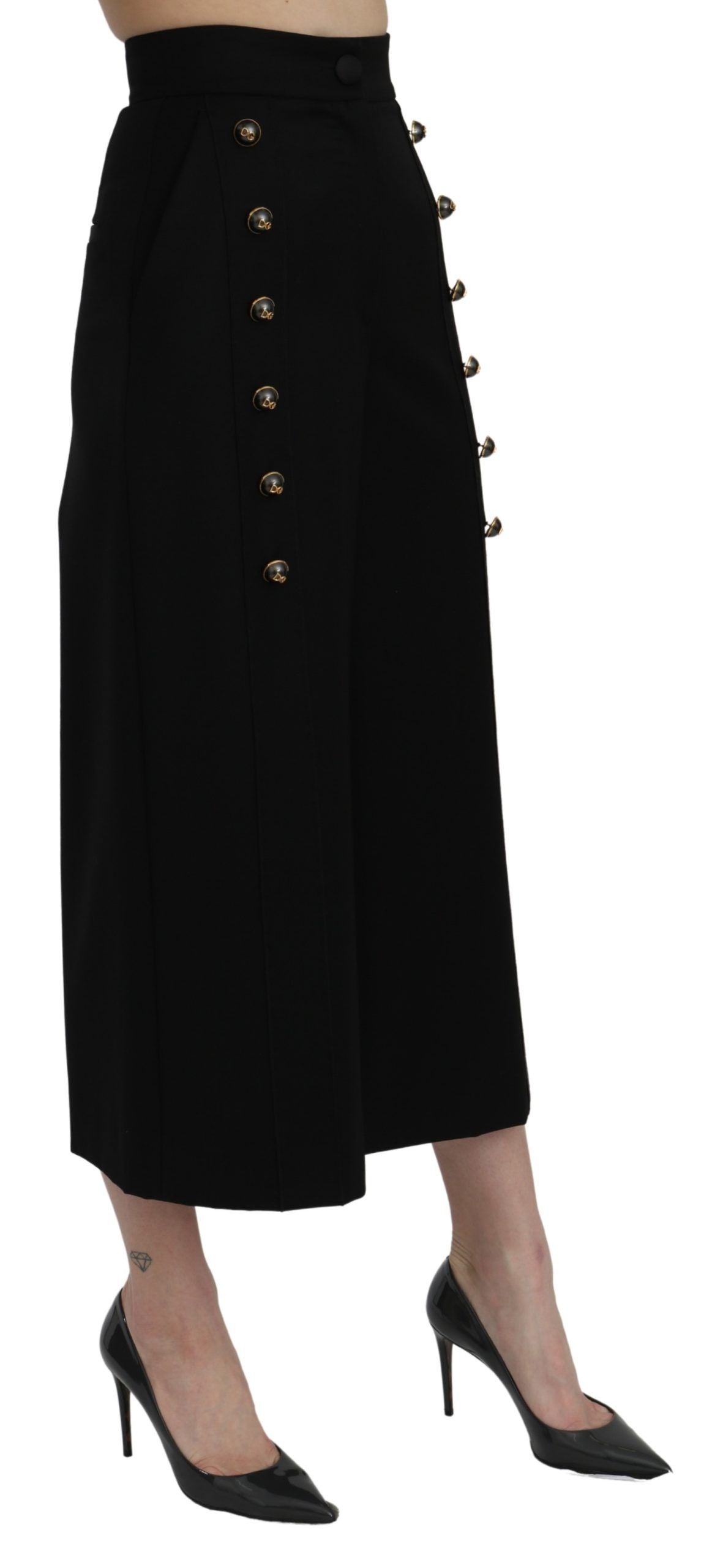 Pantalon court large taille haute noir Dolce & Gabbana