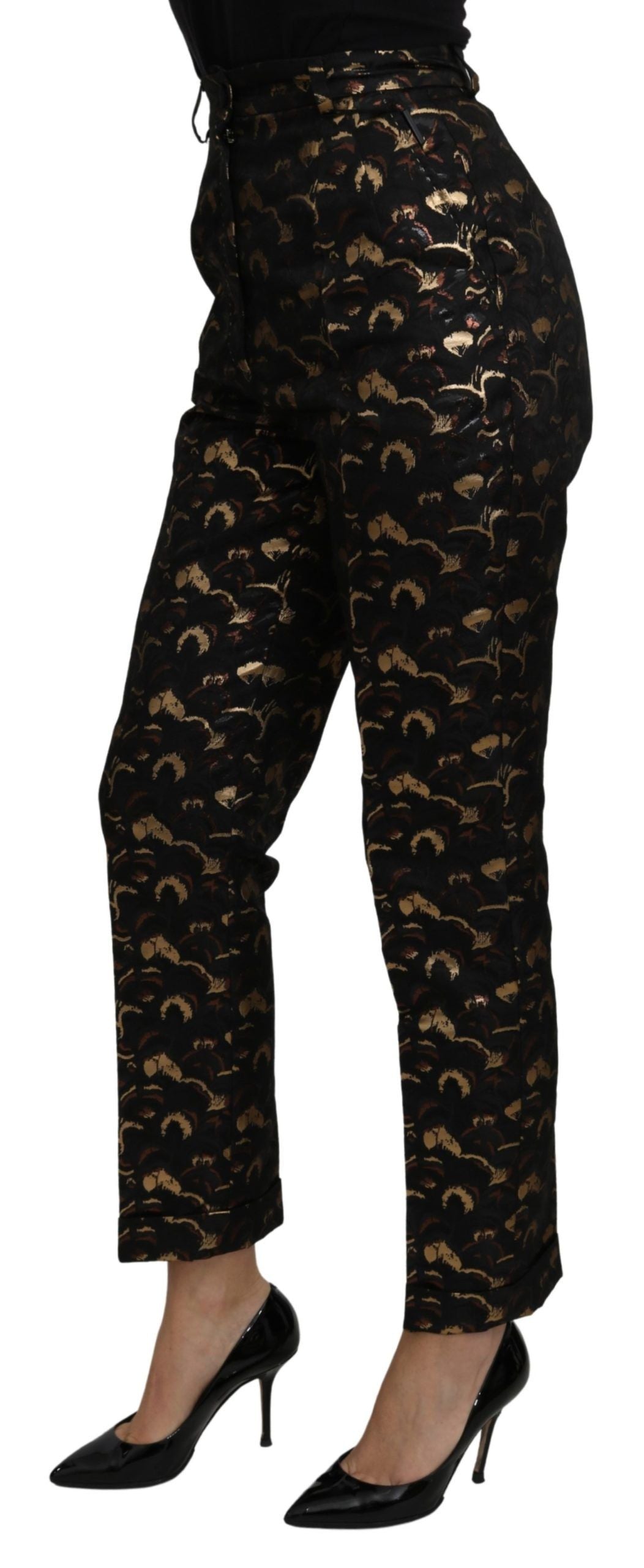 Pantalon taille haute en brocart noir et or Dolce & Gabbana