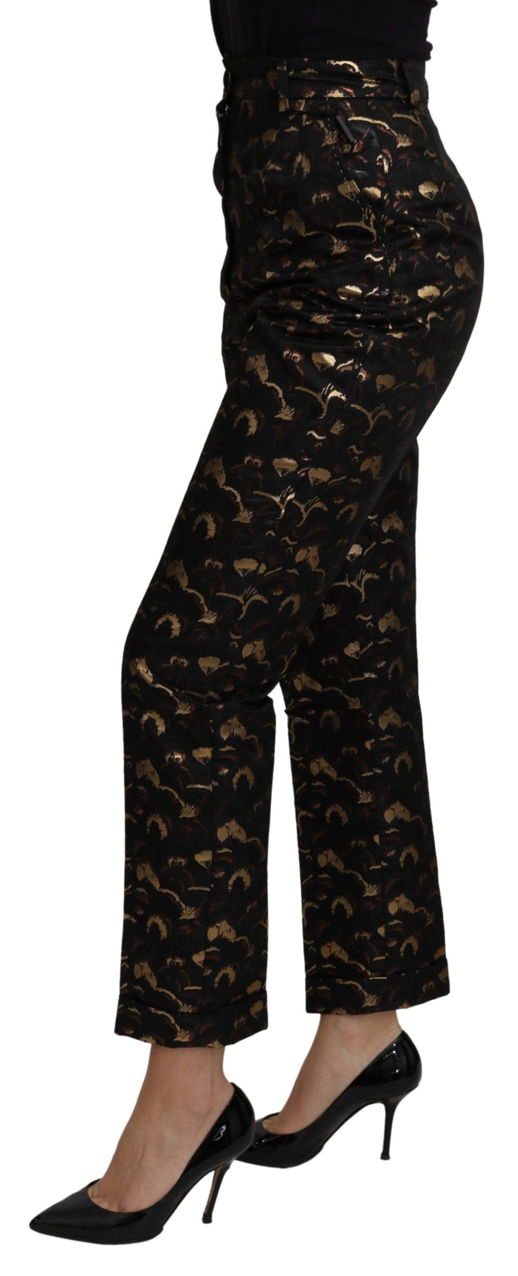 Pantalon taille haute en brocart noir et or Dolce & Gabbana