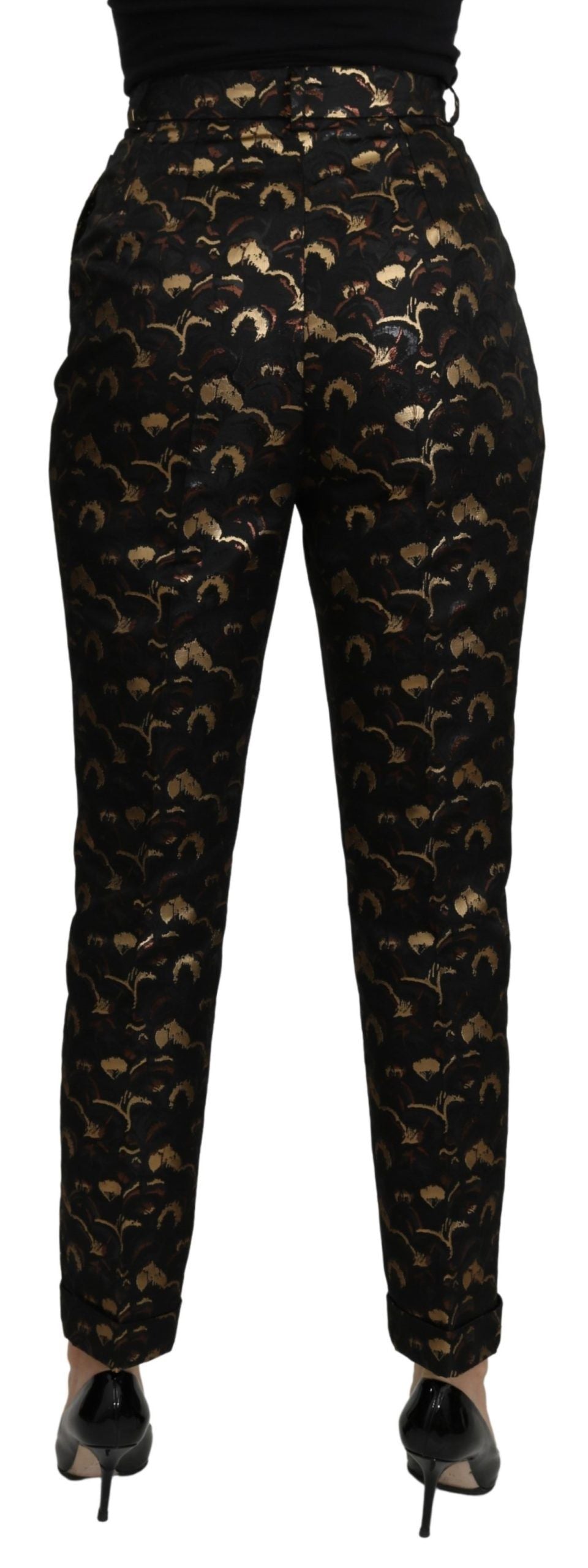 Pantalon taille haute en brocart noir et or Dolce & Gabbana