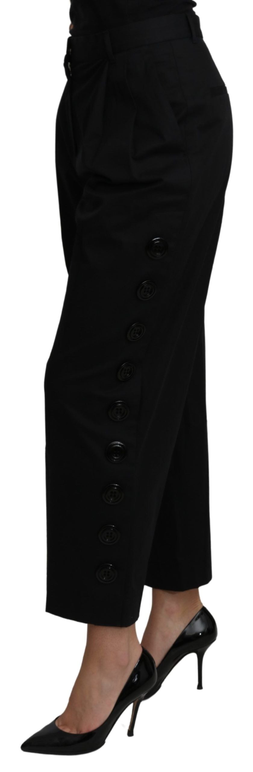 Pantalon court taille haute en coton stretch noir Dolce & Gabbana