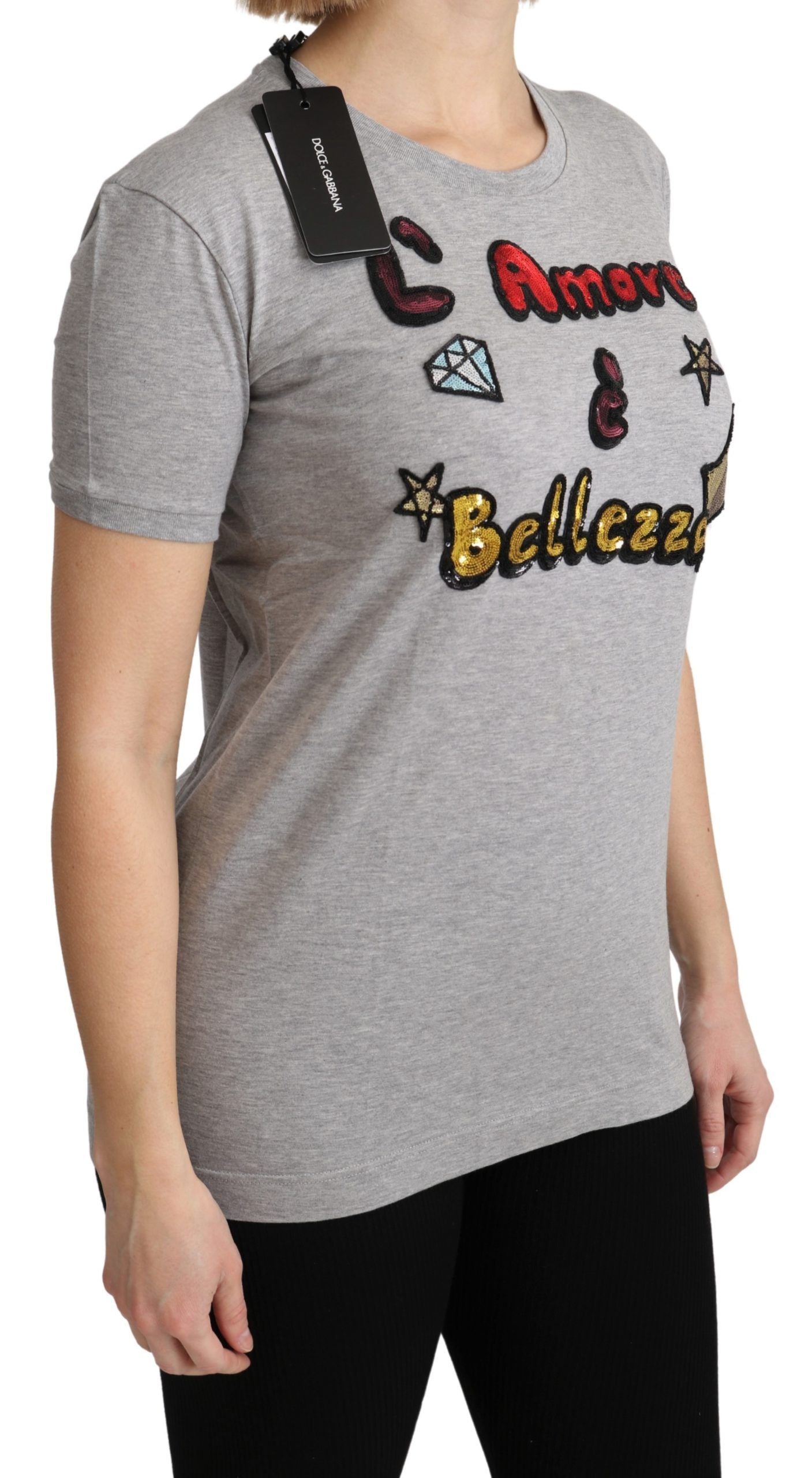 T-shirt en coton gris Dolce & Gabbana Love and Beauty