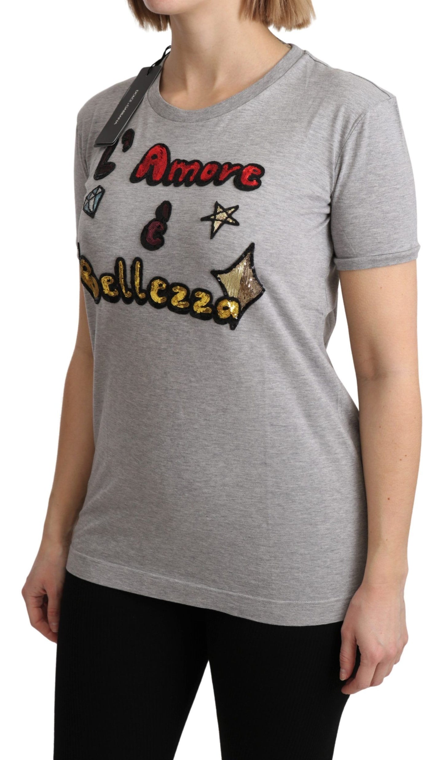 T-shirt en coton gris Dolce & Gabbana Love and Beauty