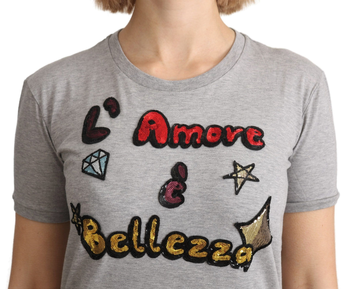 T-shirt en coton gris Dolce & Gabbana Love and Beauty