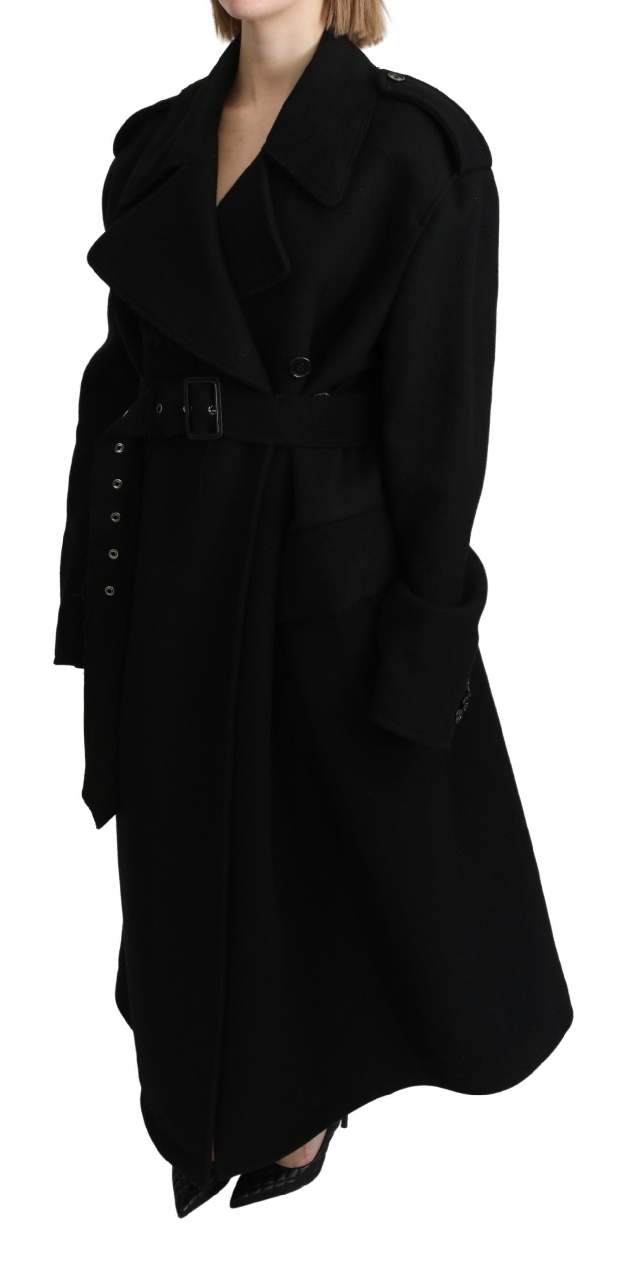 Dolce & Gabbana – Schwarze Blazer-Trenchcoat-Jacke aus Schurwolle