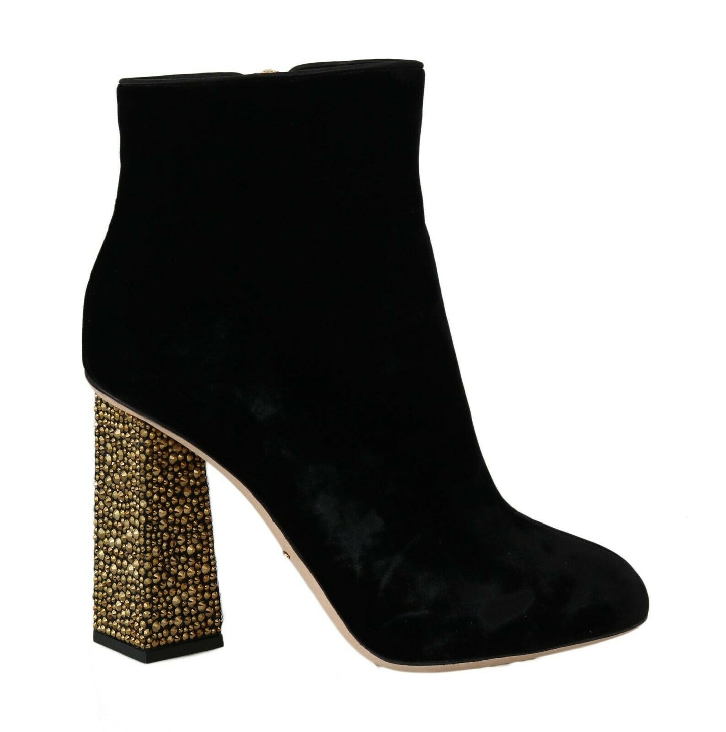 Chaussures à talons carrés en velours noir et cristaux Dolce & Gabbana