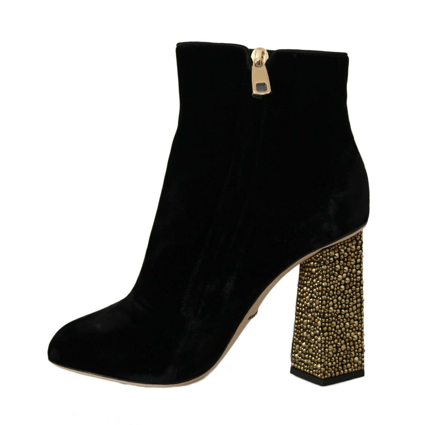 Chaussures à talons carrés en velours noir et cristaux Dolce & Gabbana