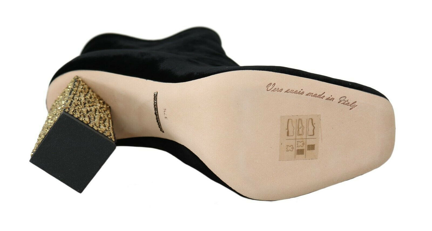 Chaussures à talons carrés en velours noir et cristaux Dolce & Gabbana