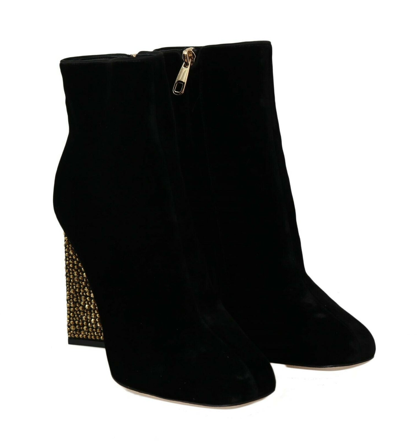 Chaussures à talons carrés en velours noir et cristaux Dolce & Gabbana