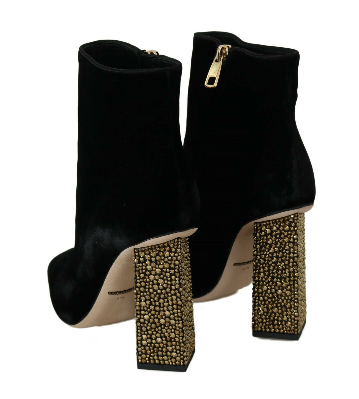 Chaussures à talons carrés en velours noir et cristaux Dolce & Gabbana