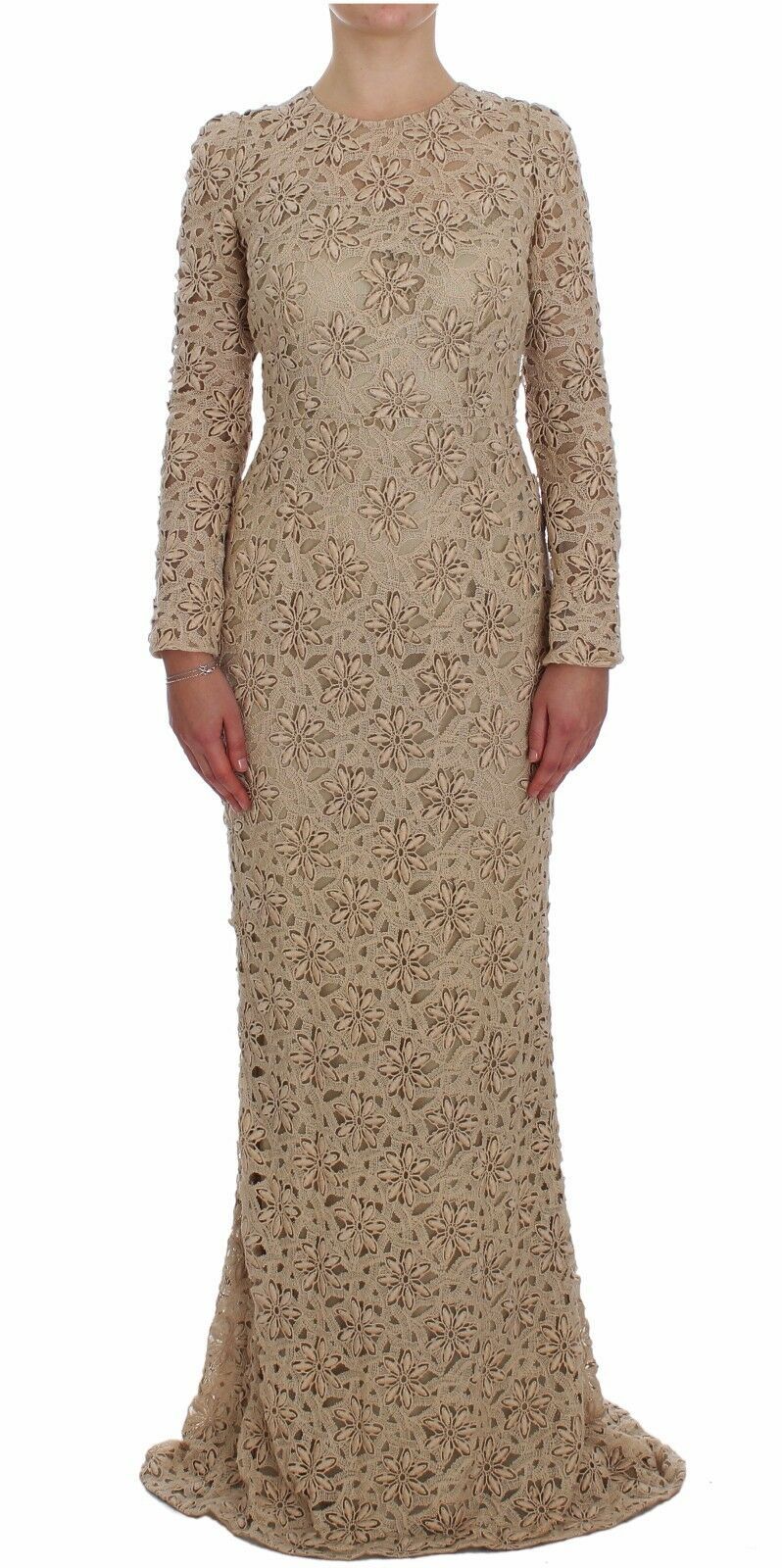 Robe fourreau longue en dentelle florale beige Dolce & Gabbana