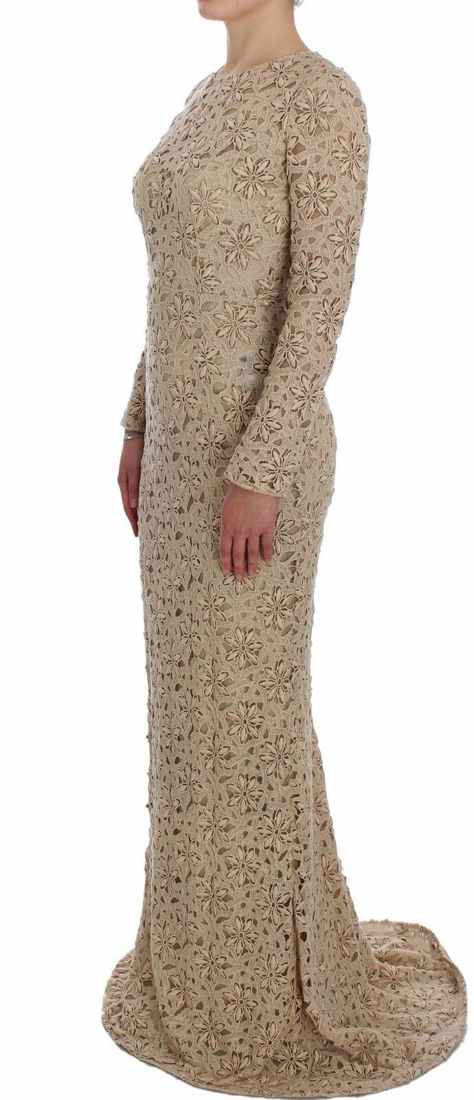 Robe fourreau longue en dentelle florale beige Dolce & Gabbana
