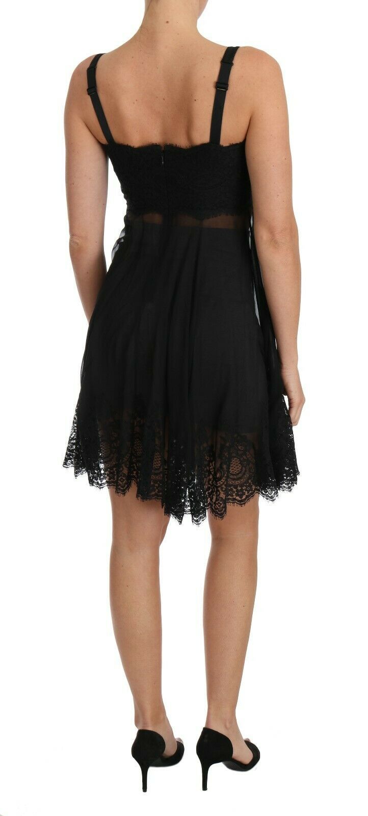 Robe chemise en dentelle de soie noire Dolce & Gabbana Lingerie