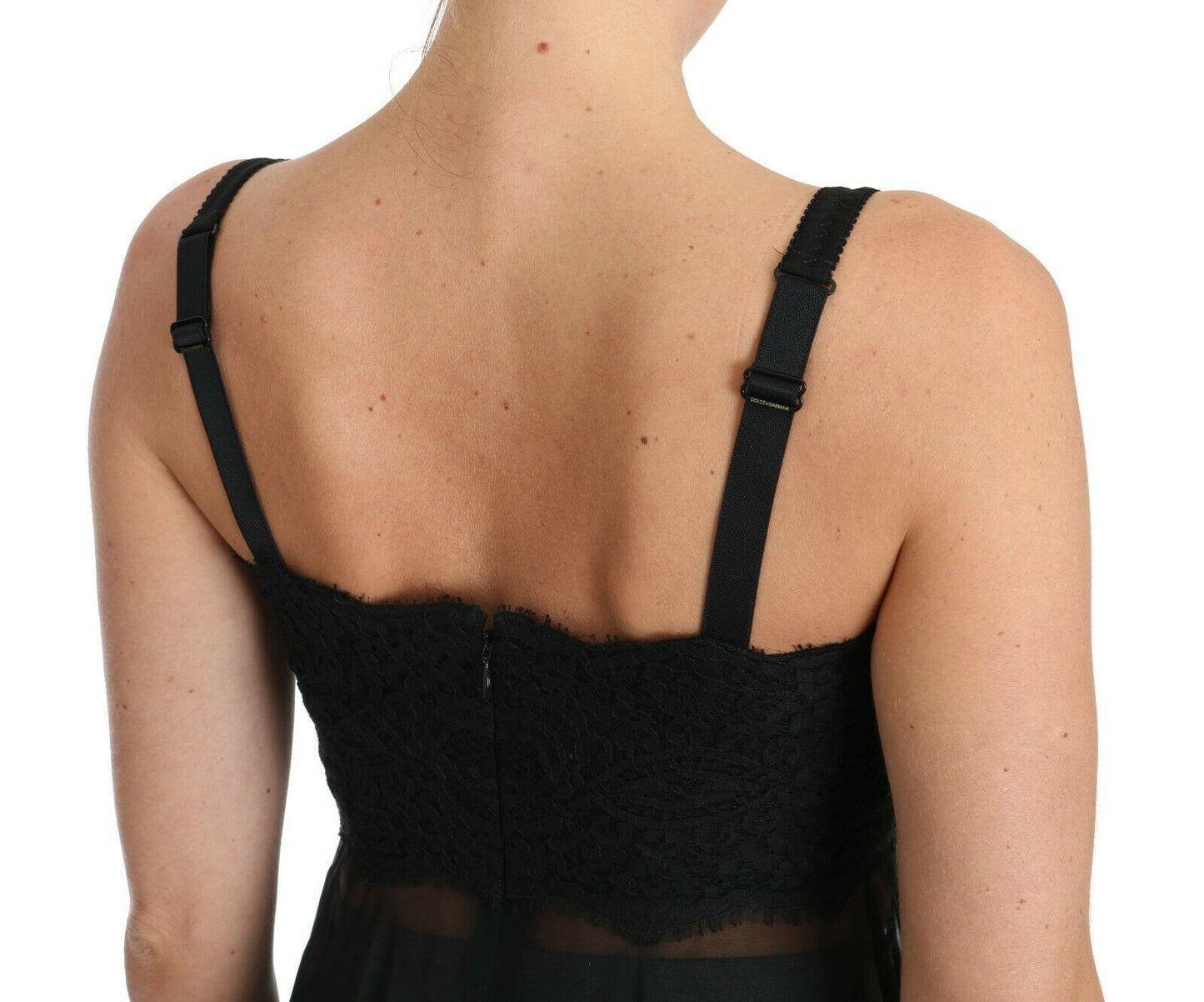 Robe chemise en dentelle de soie noire Dolce & Gabbana Lingerie