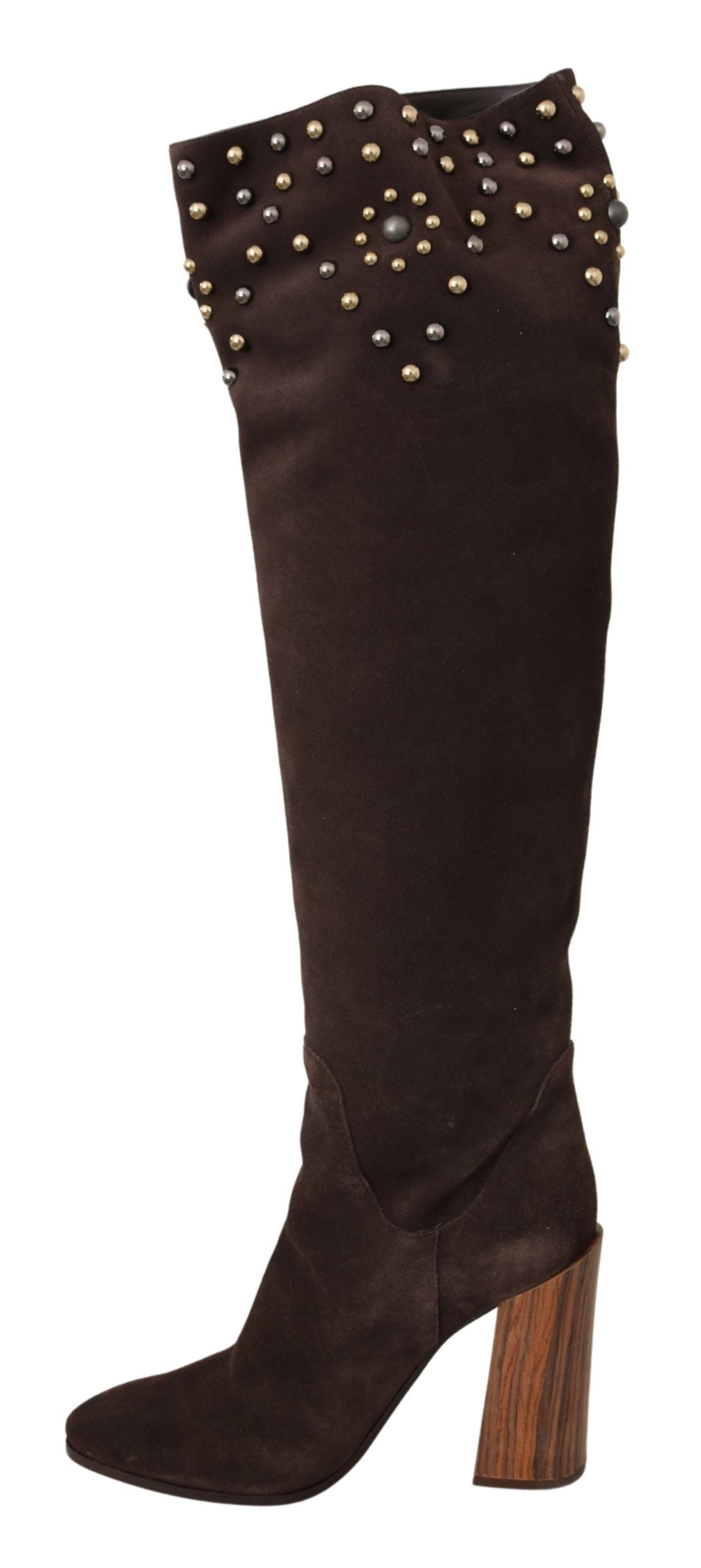 Bottes montantes cloutées en daim marron Dolce & Gabbana