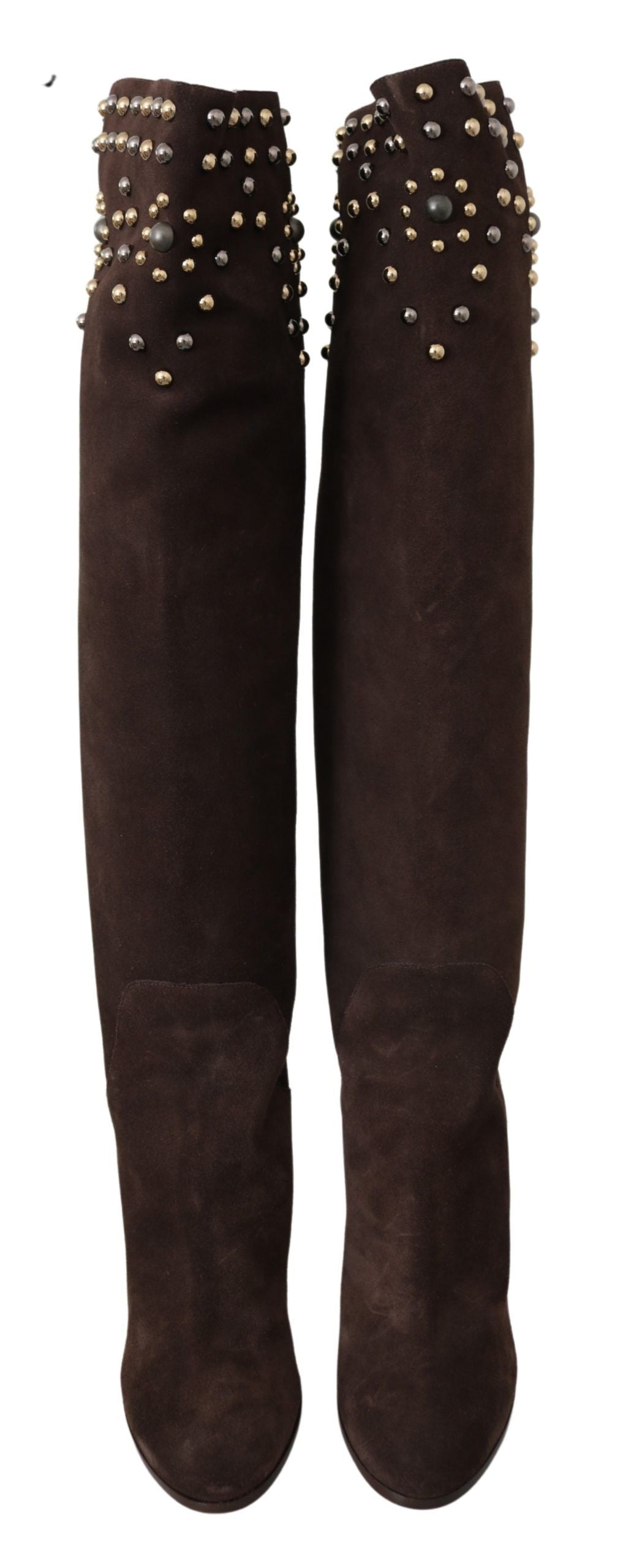 Bottes montantes cloutées en daim marron Dolce & Gabbana