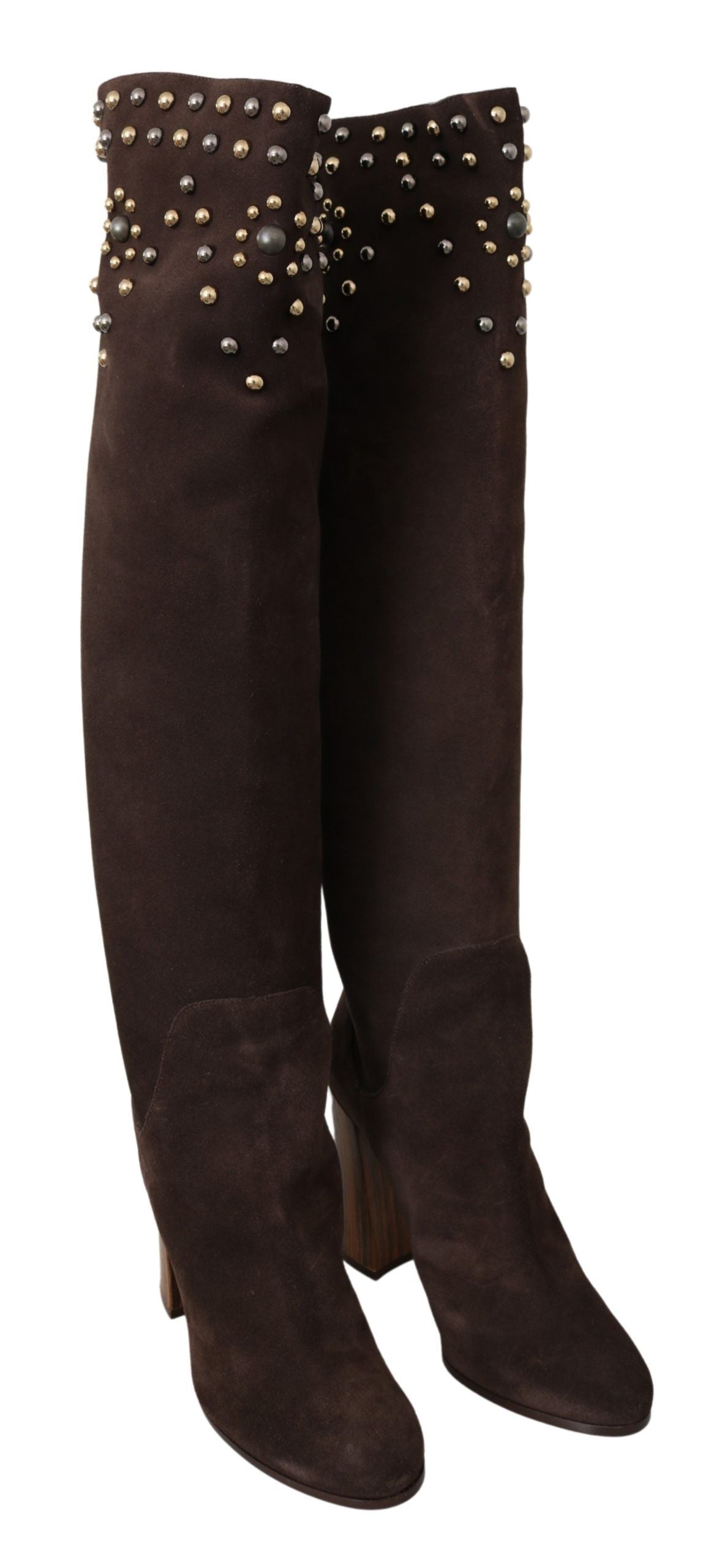 Bottes montantes cloutées en daim marron Dolce & Gabbana