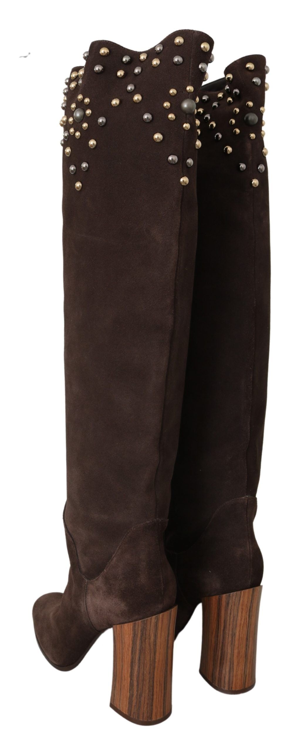 Bottes montantes cloutées en daim marron Dolce & Gabbana