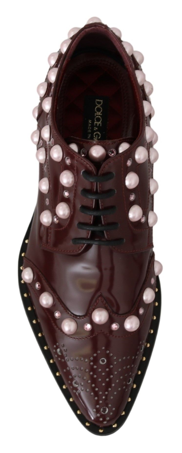 Chaussures habillées Dolce & Gabbana en cuir bordeaux et perles de cristal