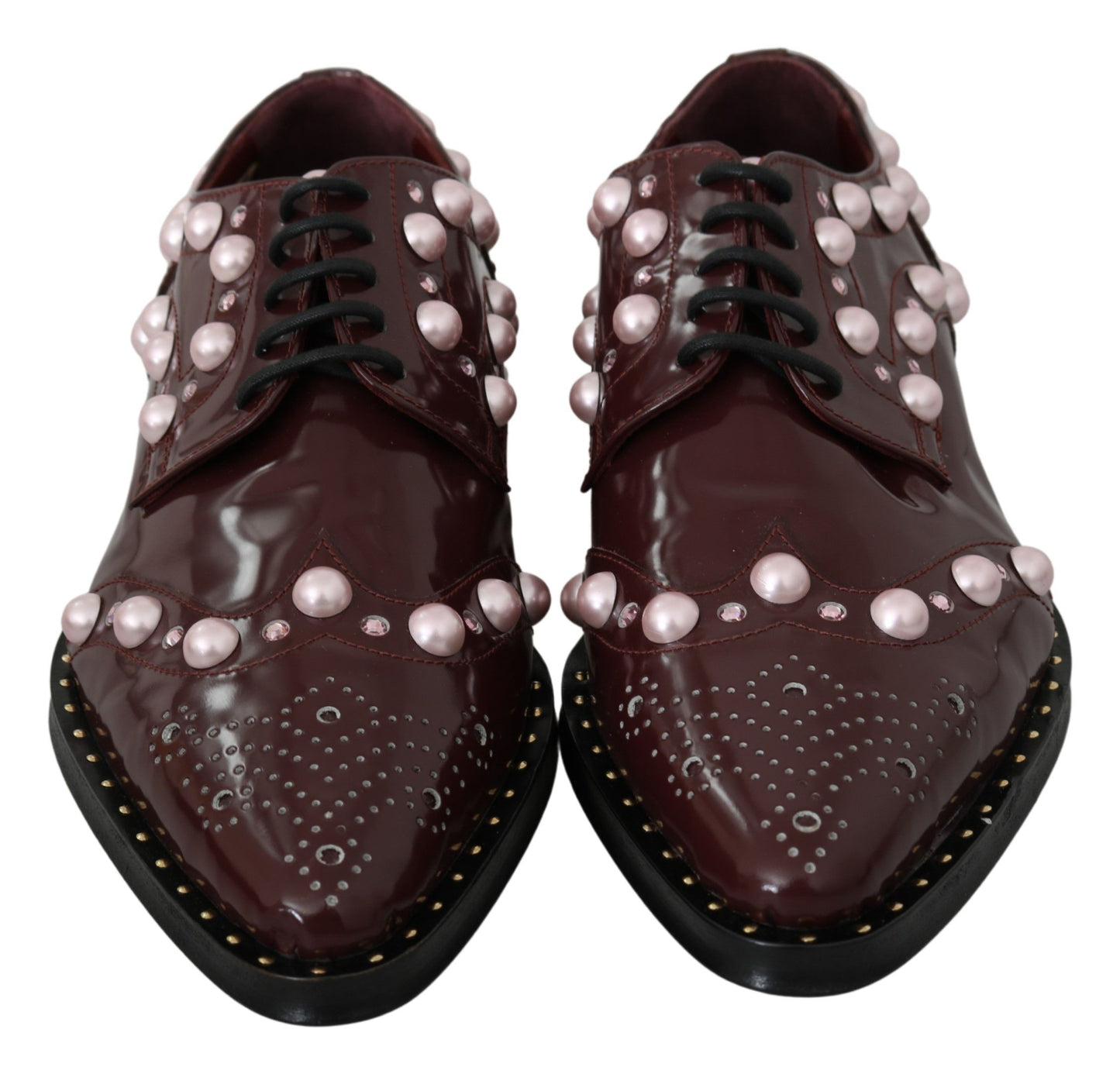 Chaussures habillées Dolce & Gabbana en cuir bordeaux et perles de cristal