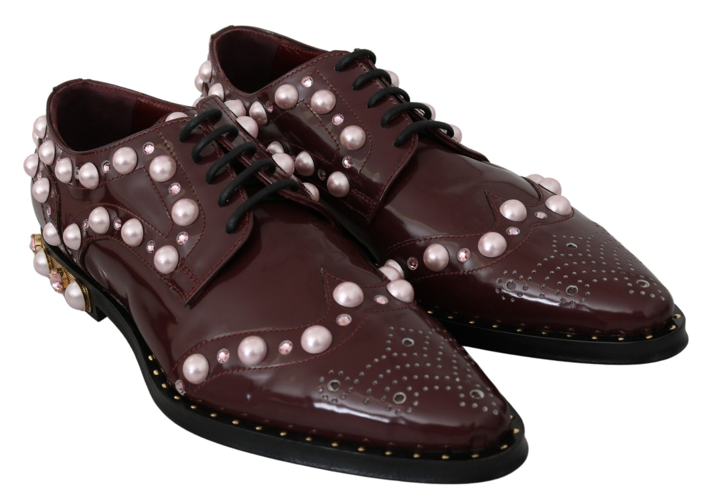 Chaussures habillées Dolce & Gabbana en cuir bordeaux et perles de cristal