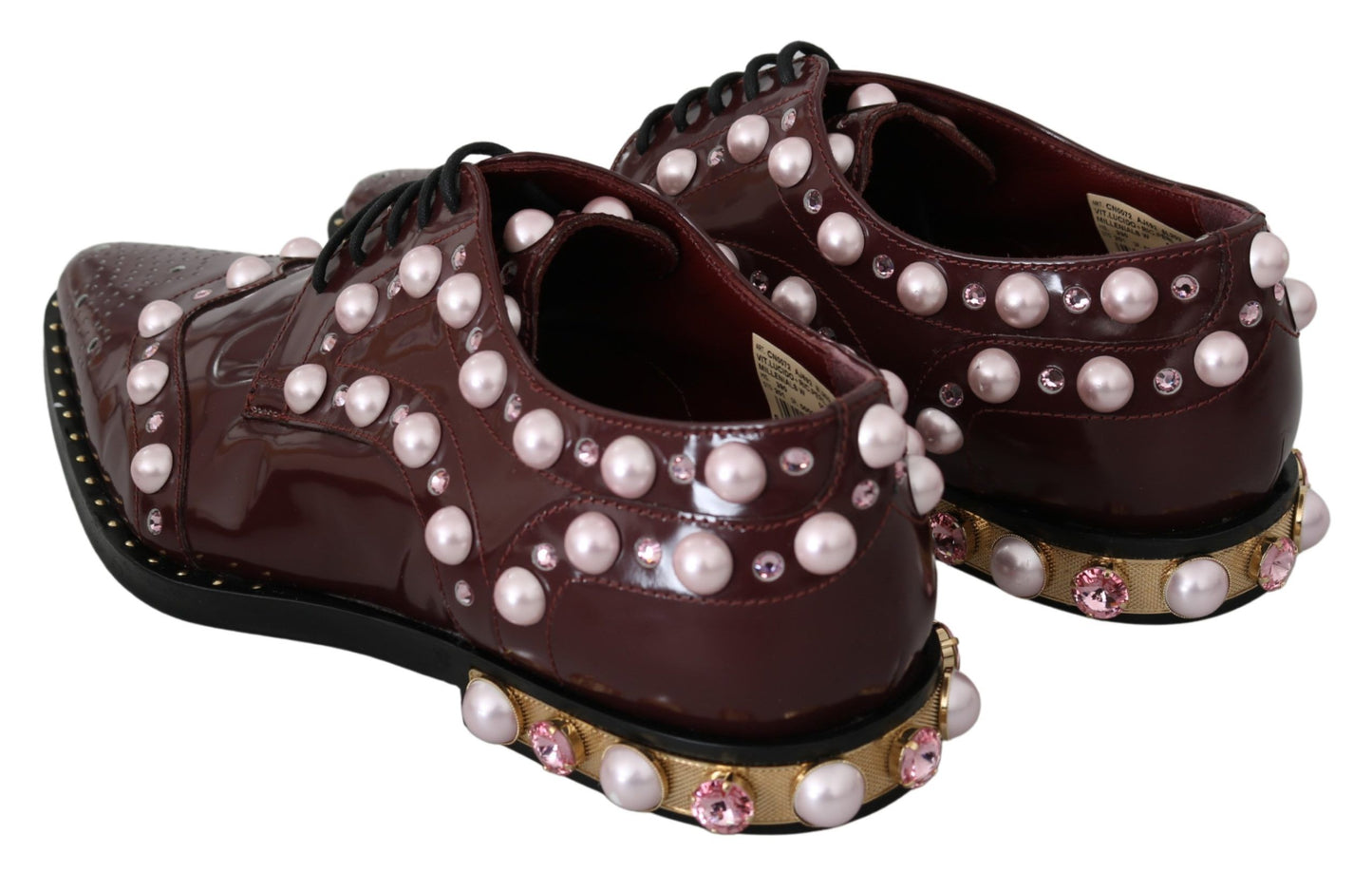 Chaussures habillées Dolce & Gabbana en cuir bordeaux et perles de cristal