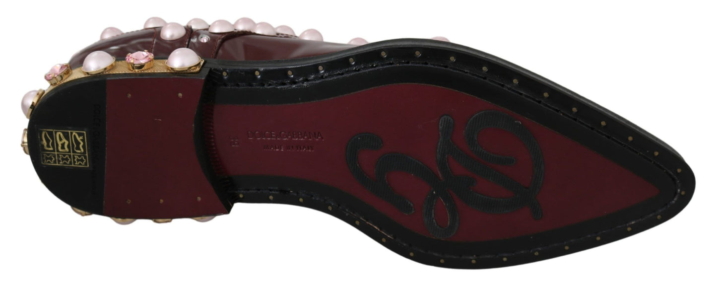 Chaussures habillées Dolce & Gabbana en cuir bordeaux et perles de cristal