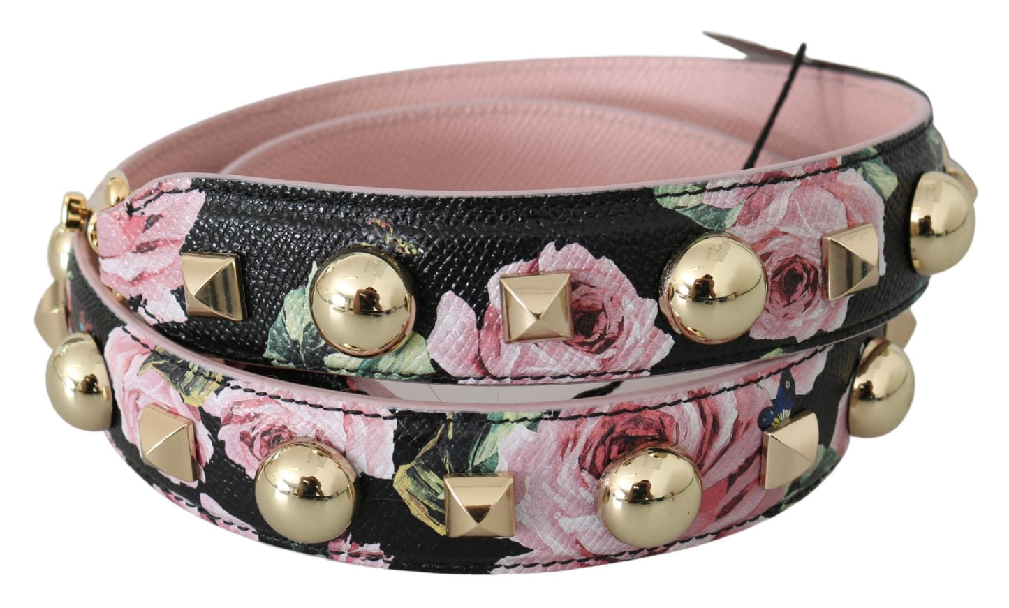 Dolce & Gabbana Schultergurt aus Leder mit Blumenmuster und Nieten in Rosa