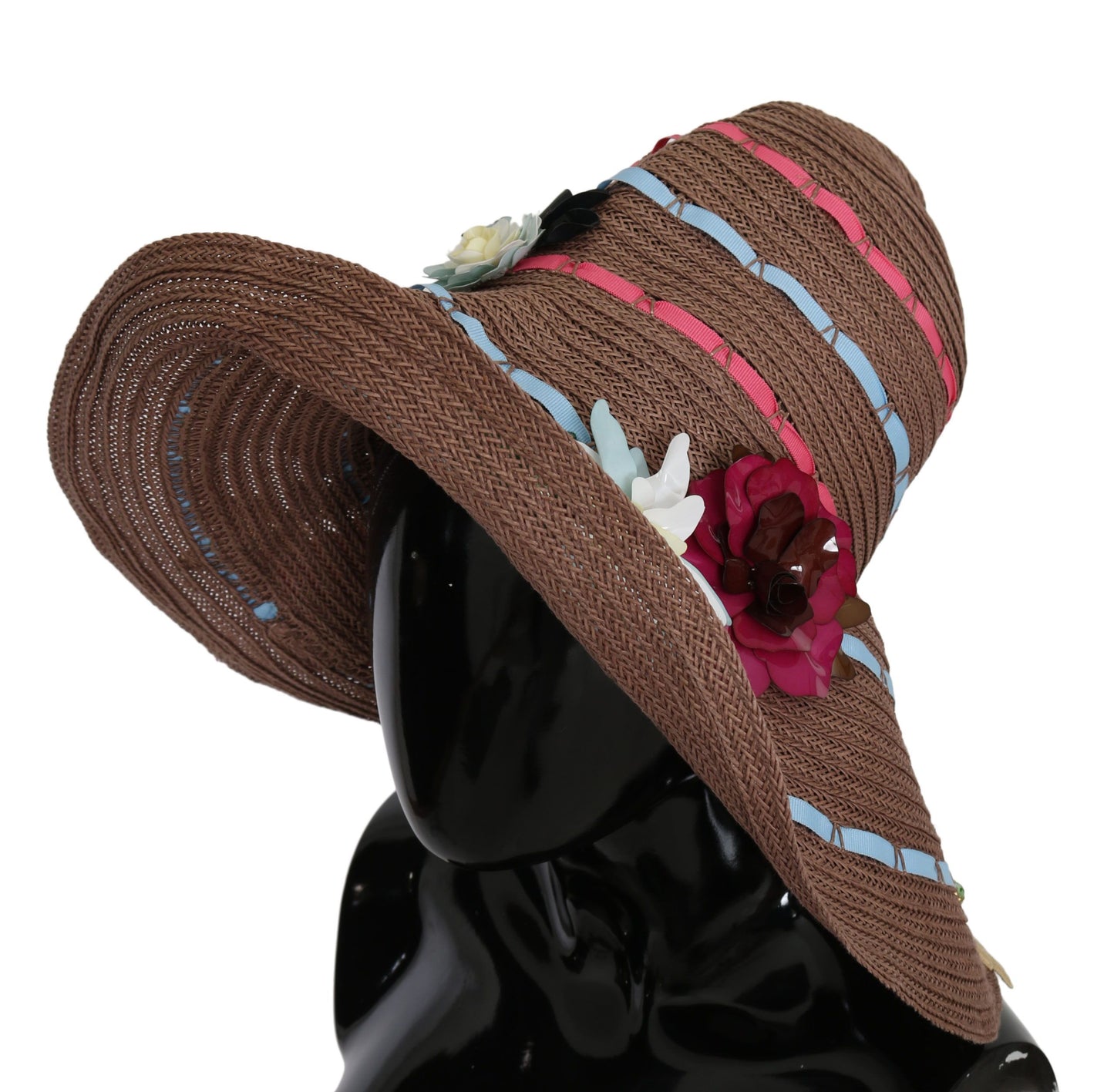 Dolce & Gabbana Chapeau en paille à large bord fleuri marron