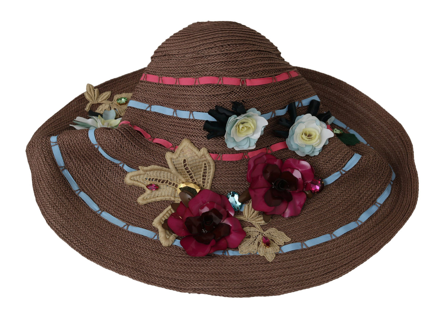 Dolce & Gabbana Chapeau en paille à large bord fleuri marron