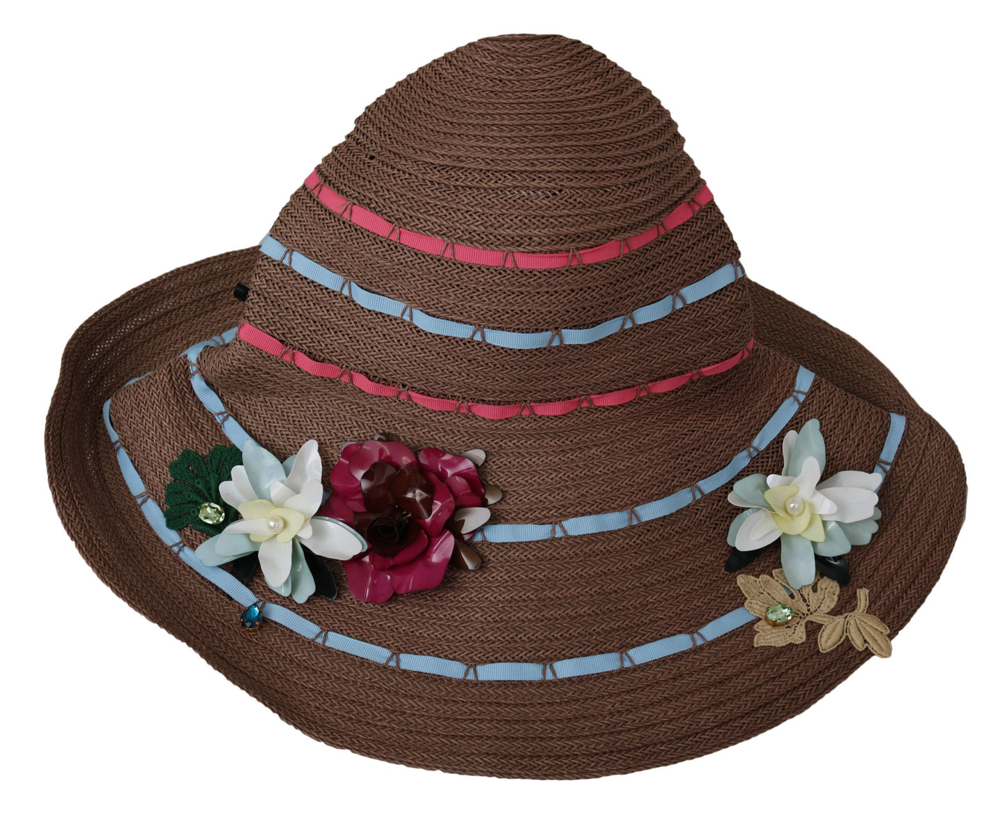 Dolce & Gabbana Chapeau en paille à large bord fleuri marron