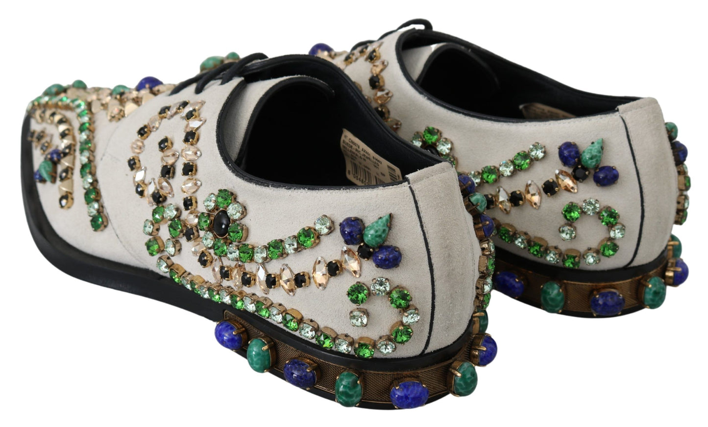 Dolce & Gabbana – Weiße Broque-Schuhe aus Wildleder mit Kristallen