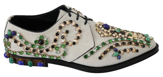 Dolce & Gabbana – Weiße Broque-Schuhe aus Wildleder mit Kristallen