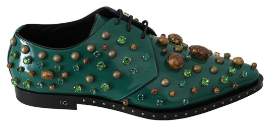 Dolce & Gabbana Grüne Broque-Schuhe aus Leder mit Kristallen