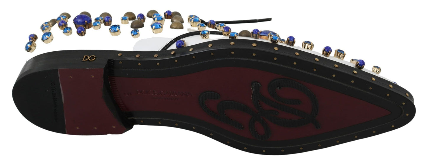 Chaussures Brogue en cuir blanc à cristaux Dolce & Gabbana