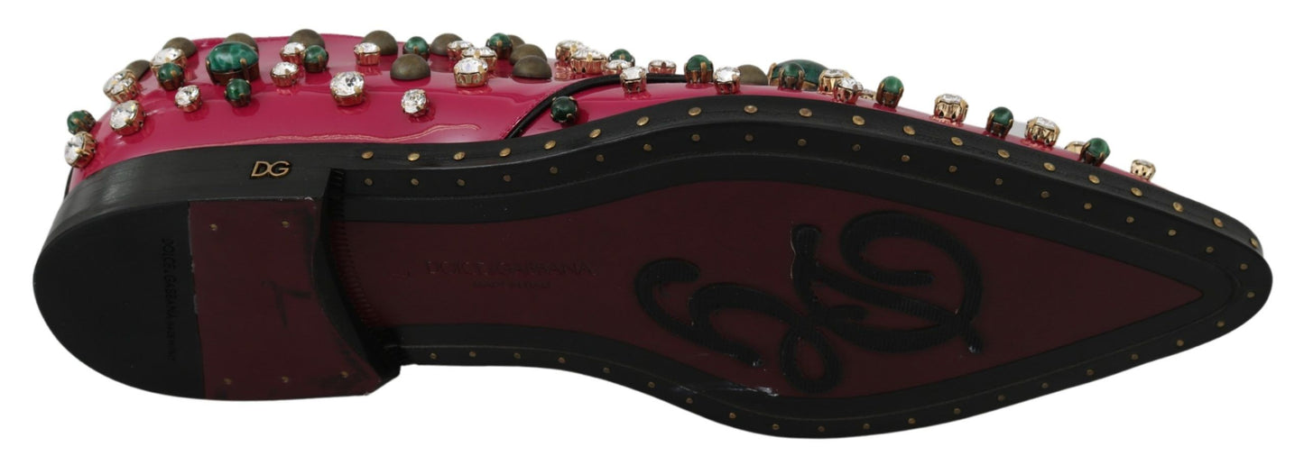 Chaussures Brogue en cuir rose à cristaux Dolce & Gabbana