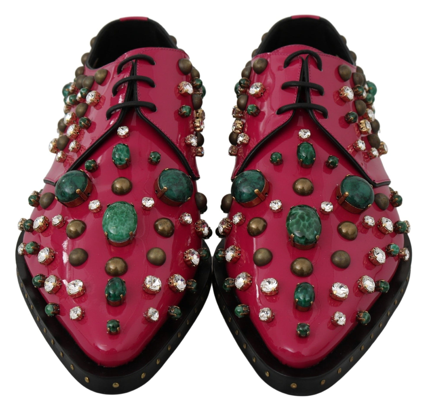 Chaussures Brogue en cuir rose à cristaux Dolce & Gabbana