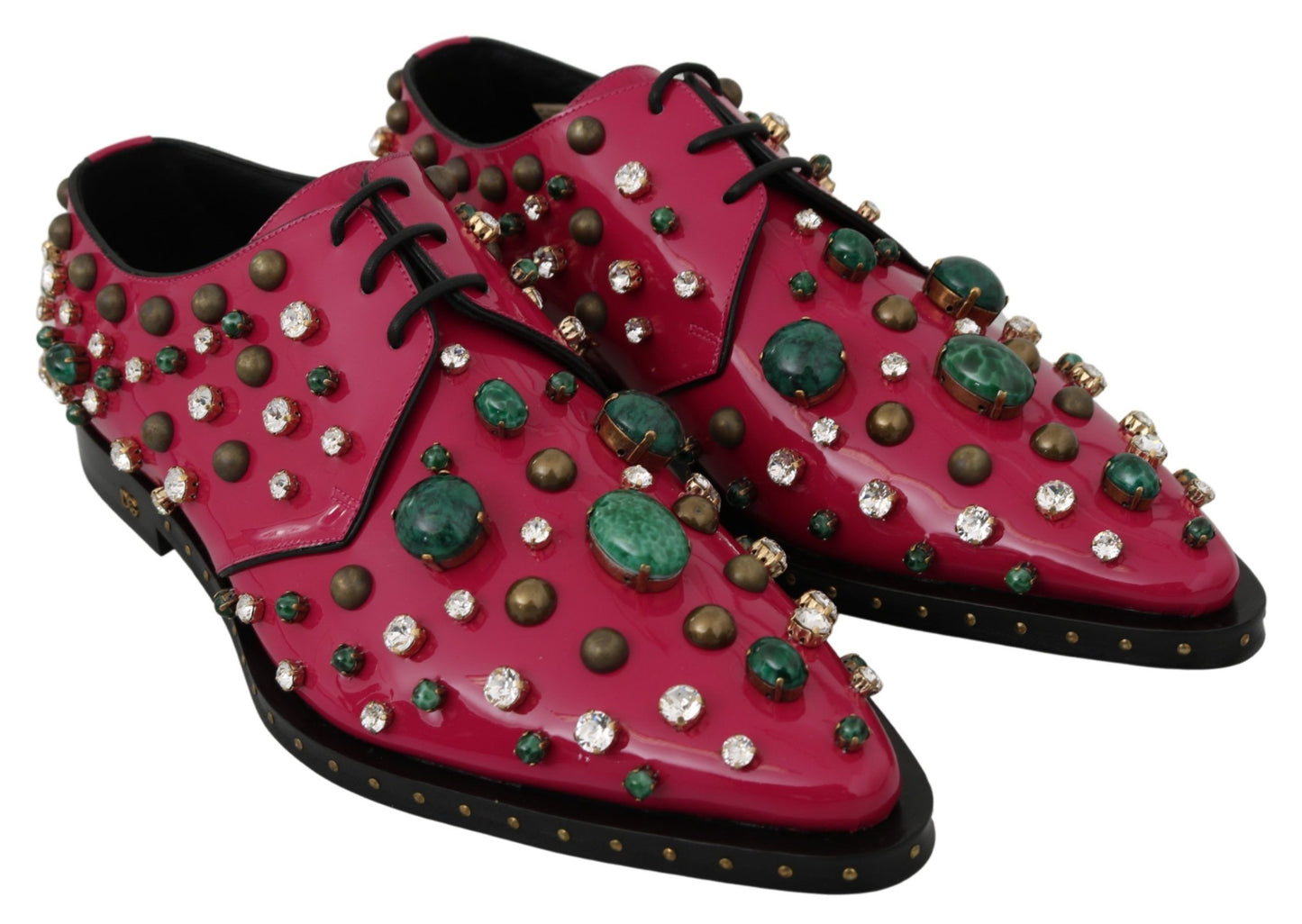 Chaussures Brogue en cuir rose à cristaux Dolce & Gabbana