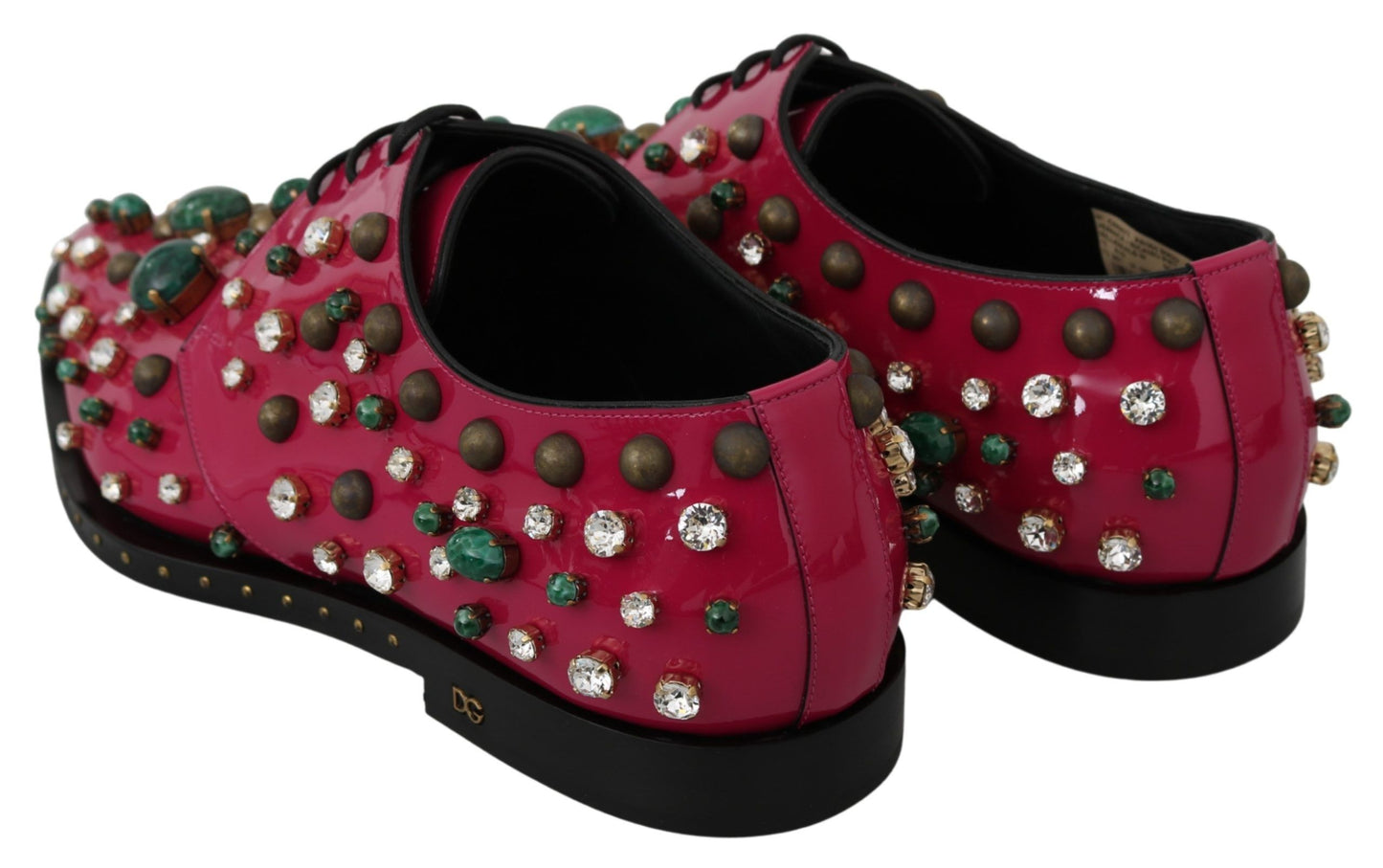 Chaussures Brogue en cuir rose à cristaux Dolce & Gabbana