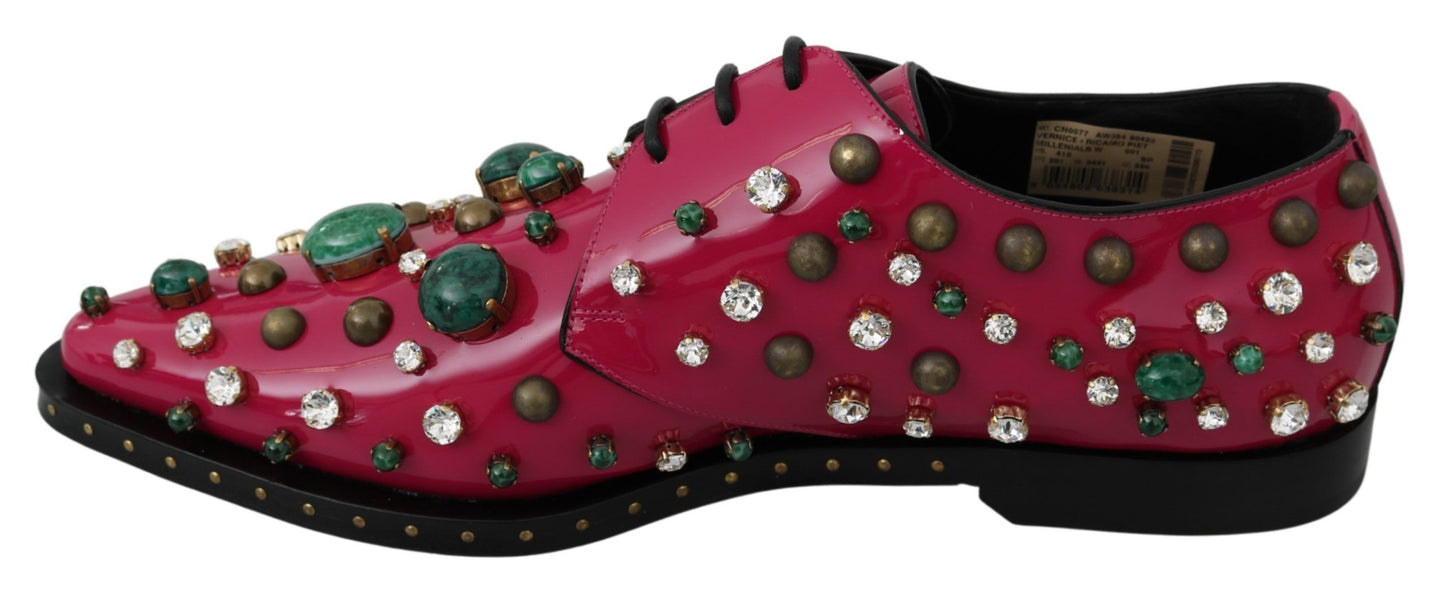 Chaussures Brogue en cuir rose à cristaux Dolce & Gabbana
