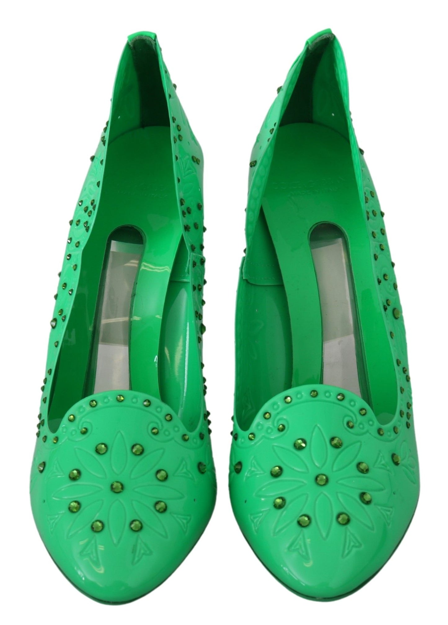 Chaussures à talons fleuris en cristal vert Dolce & Gabbana CINDERELLA