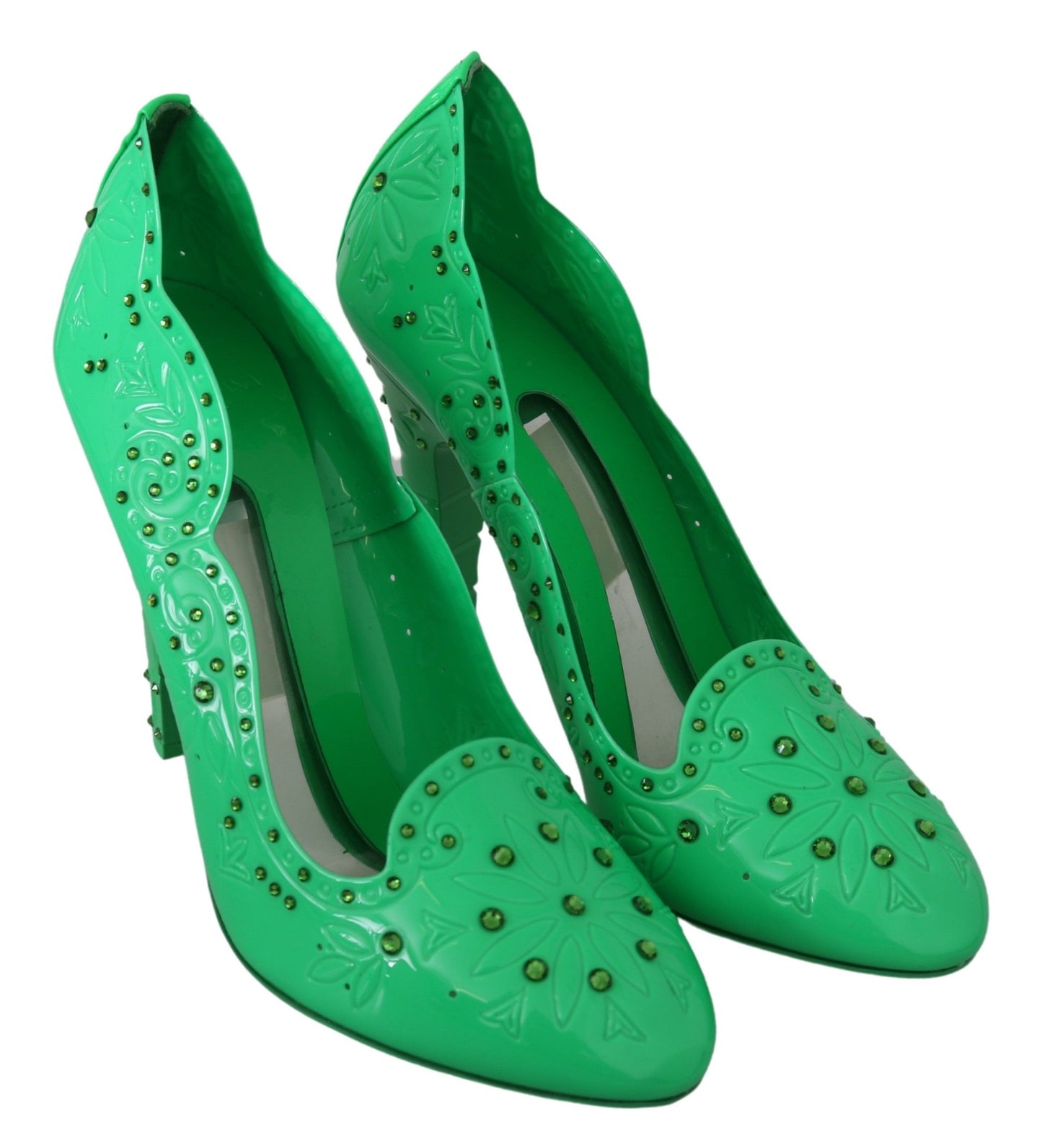 Chaussures à talons fleuris en cristal vert Dolce & Gabbana CINDERELLA